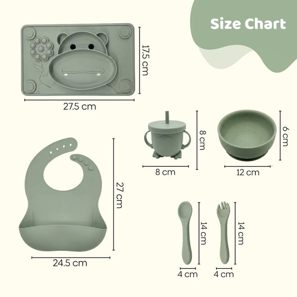 Baby Hippo Silicon Suction Feeding Set Of 6, (4Months+)