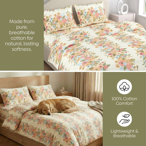 Vintage Peony 100% Combed Cotton 144 TC King Flat Bedsheet