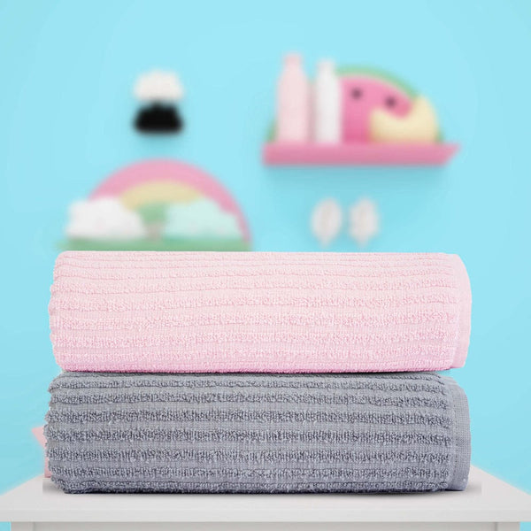 Pink & Grey 100% Cotton Kids Bath Towel 0- 5 years