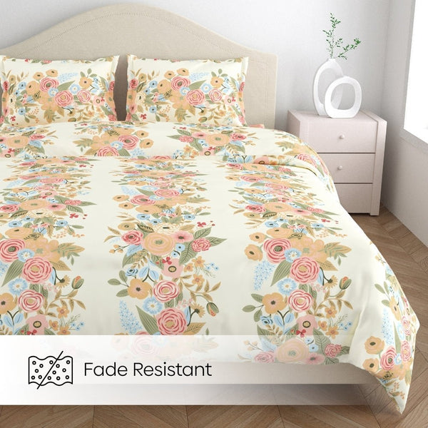 Vintage Peony 100% Combed Cotton 144 TC King Flat Bedsheet