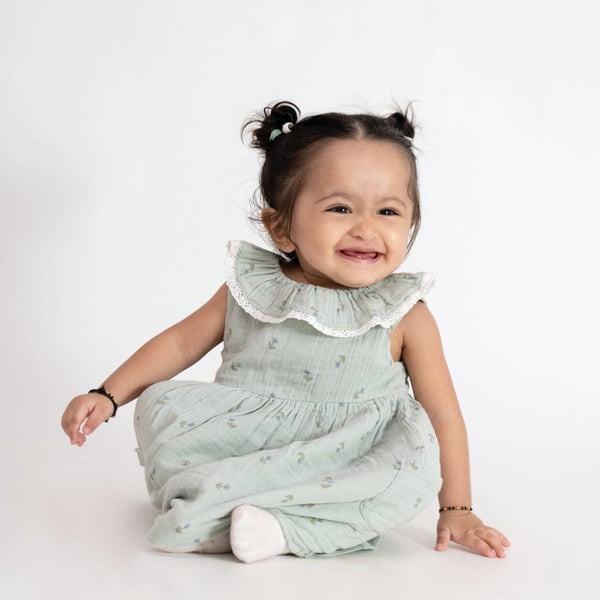 100% Cotton Mint Meadow Frock-Mint Green
