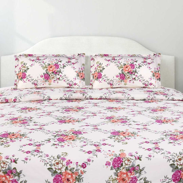 Greek Garden Romance, 100% Cotton Double Bedsheet, 144 TC, Orange