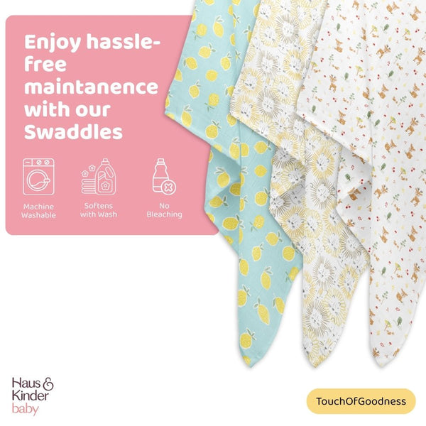 Wildlife wonder Collection 100% Cotton Muslin Swaddle Pack Of 3