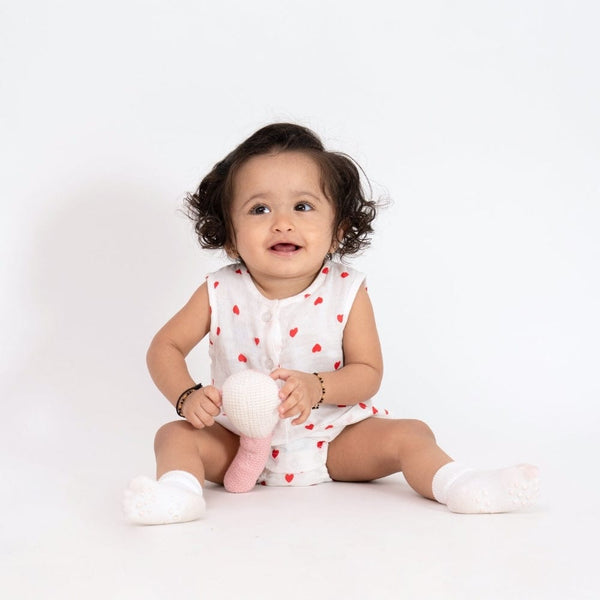 Baby Hearts Cotton Romper- White and Red