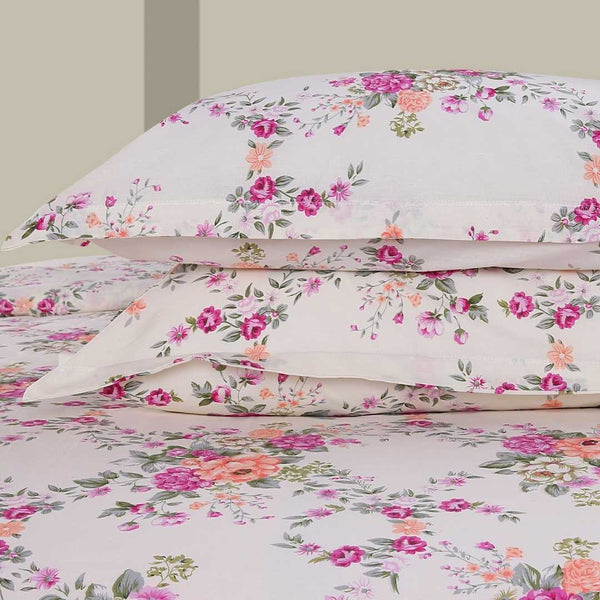 Greek Garden Romance, 100% Cotton King Size Bedsheet, 144 TC, Orange