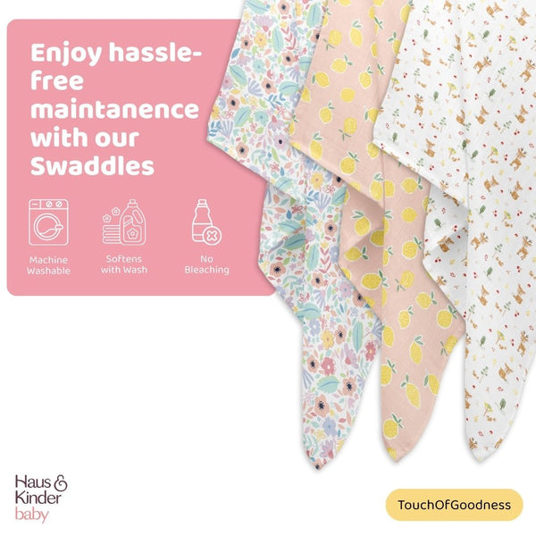 Citrus groove Collection 100% Cotton Muslin Swaddle Pack Of 3 | 0 to 3 Months