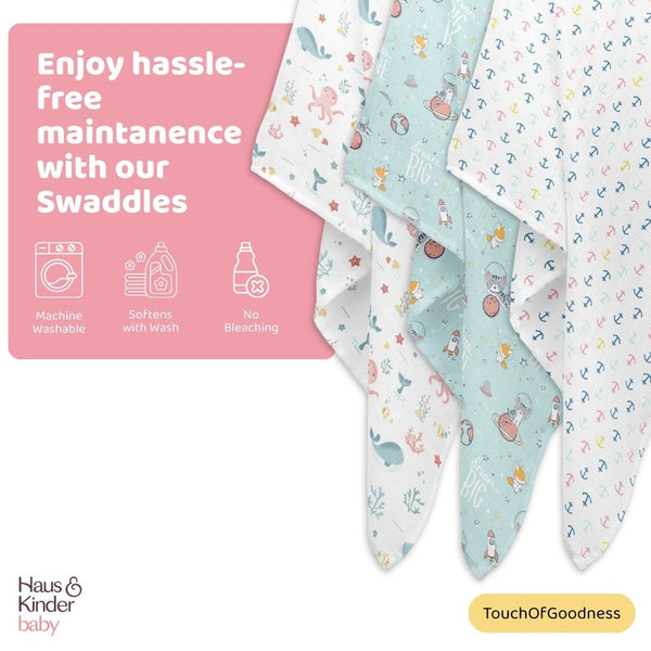 Oasis Collection 100% Cotton Muslin Swaddle Pack Of 3 | 0 to 3 Months