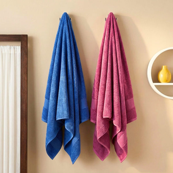 100% Cotton Harmony Combed Bath Towel- Pack Of 2(Cobalt, Mulberry)