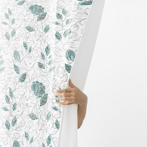 Blooming Roses Aqua Curtain Set