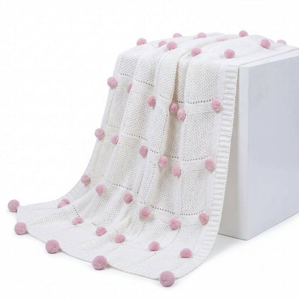 Bubblegum Pom Pom 100% cotton knitted Summer AC blanket 0 - 3 years