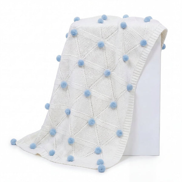 Whimsical Pom Pom 100%cotton knitted Summer AC blanket 0- 3 years