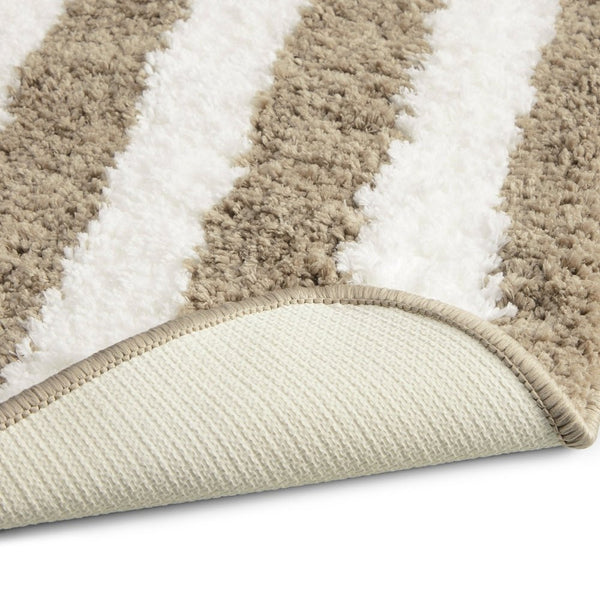 Plush Microfiber Stripe Bathmat, Beige