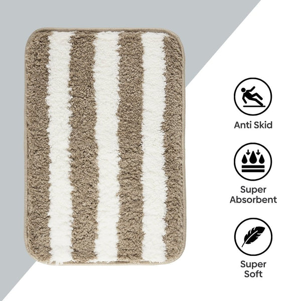 Plush Microfiber Stripe Bathmat, Beige
