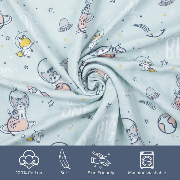 Spacewalk 100% Cotton Muslin Reversible Blanket for New Born Baby| 0-2 Years