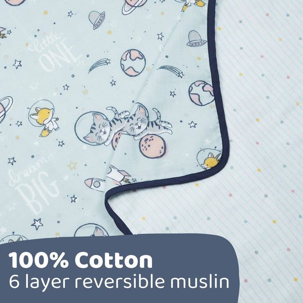 Spacewalk 100% Cotton Muslin Reversible Blanket for New Born Baby| 0-2 Years