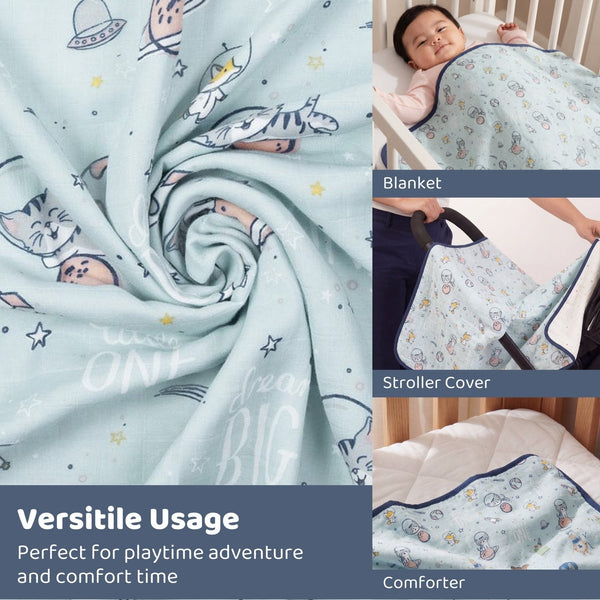 Spacewalk 100% Cotton Muslin Reversible Blanket for New Born Baby| 0-2 Years
