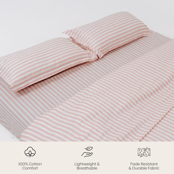 Momoiro Stripe, 100% Cotton King Size Bedsheet, 186 TC