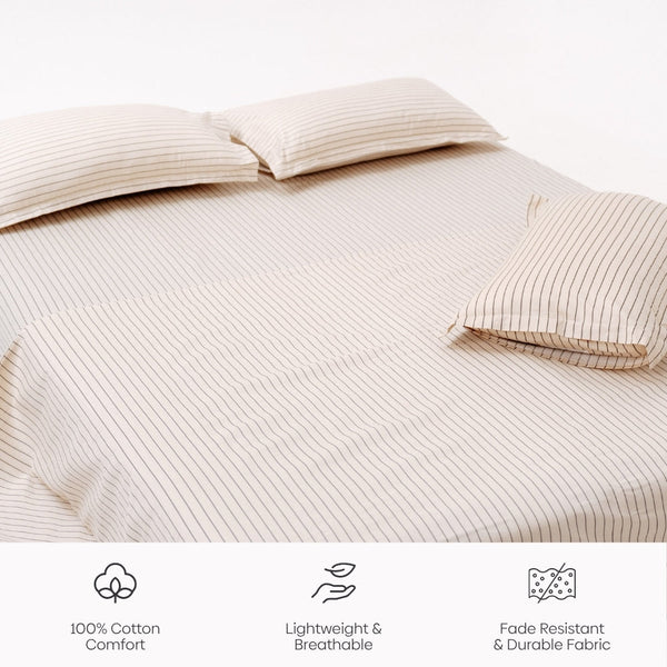 Sumi Stripe 100% Cotton Double Bedsheet, 186TC