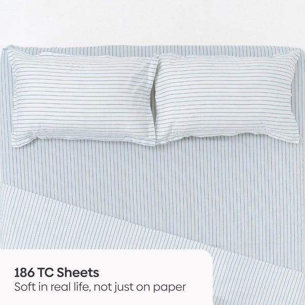 Ruri Stripe, 100% Cotton King Size Bedsheet, 186 TC