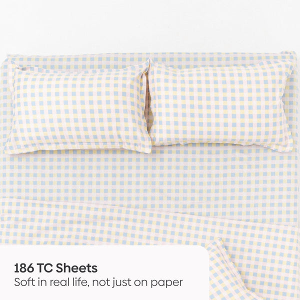 Awairo Check 100% Cotton Double Bedsheet, 186TC