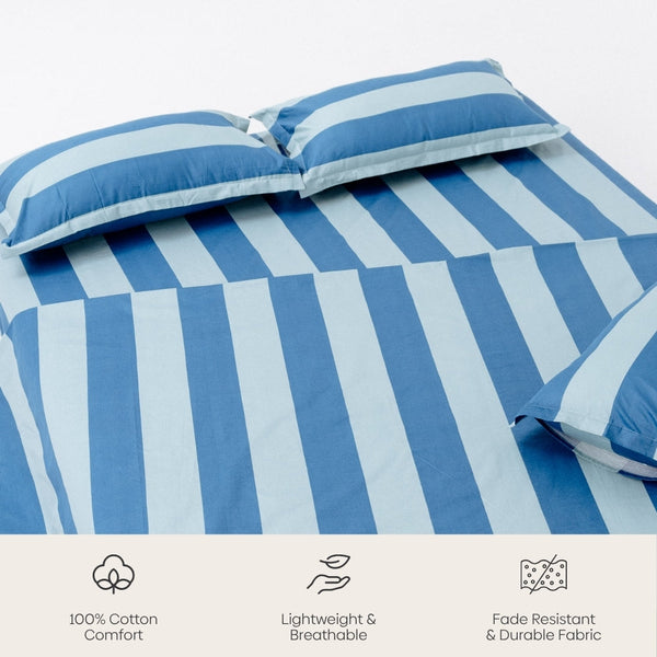 Asagi Stripe, 100% Cotton King Size Bedsheet, 186 TC