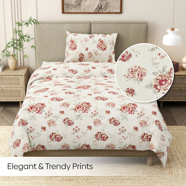 English Rose Reverie Single Flat Size Bedsheet, 186 TC