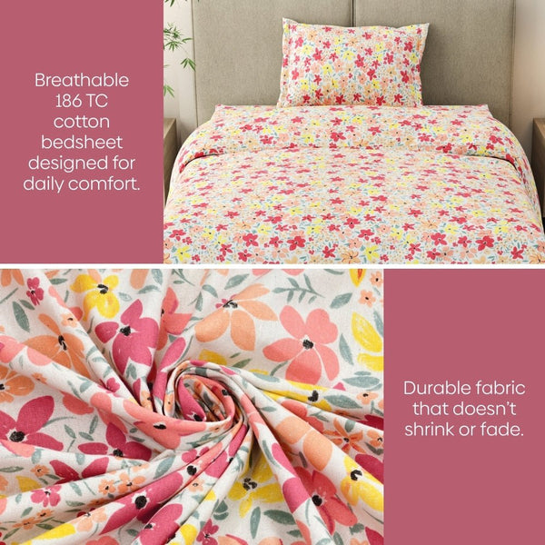 Sunlit Blossom Meadow Single Flat Size Bedsheet, 186 TC