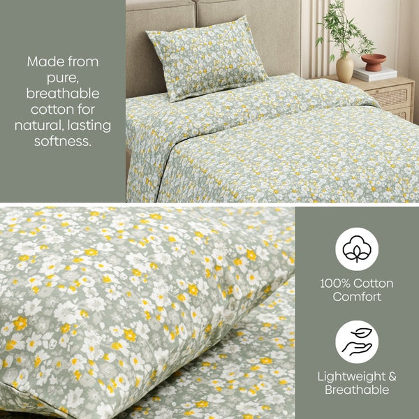 Verdant Whispers of Giverny Single Flat Size Bedsheet, 186 TC