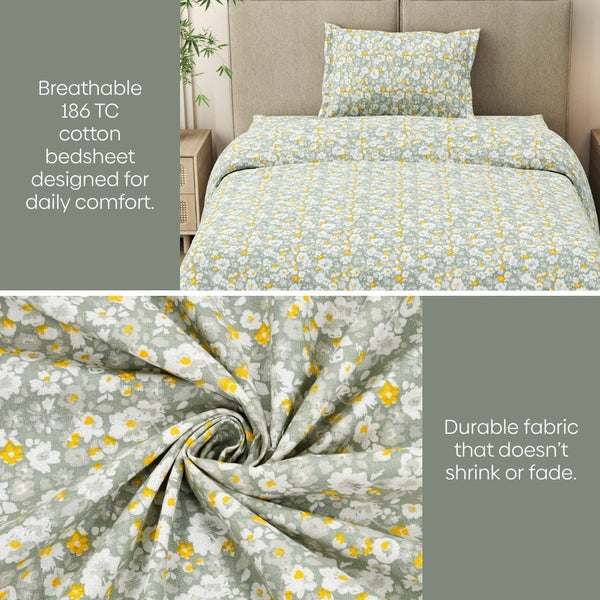 Verdant Whispers of Giverny Single Flat Size Bedsheet, 186 TC