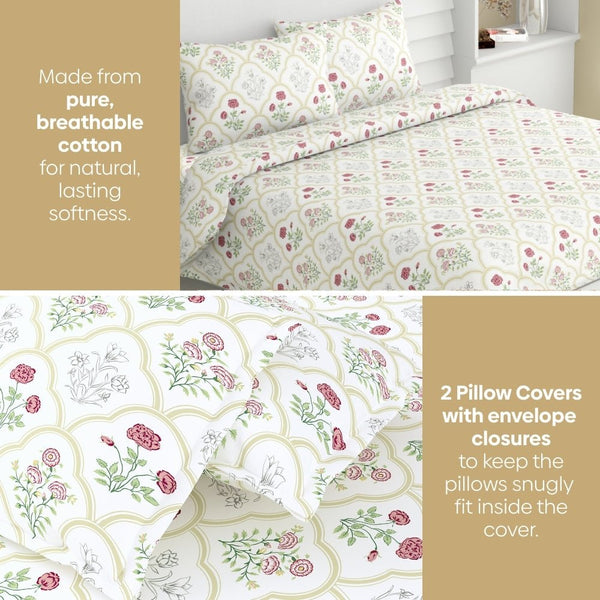 Rose Serenity, 100% Cotton King Size Bedsheet, 186 TC