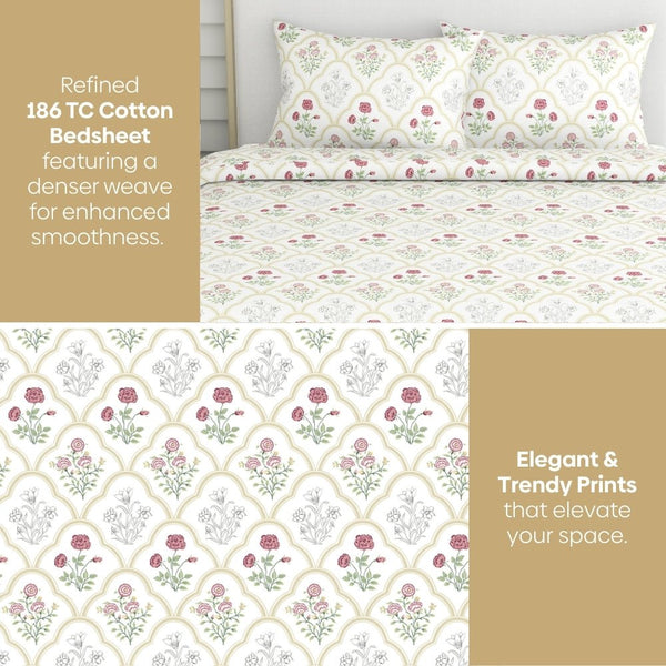 Rose Serenity, 100% Cotton King Size Bedsheet, 186 TC