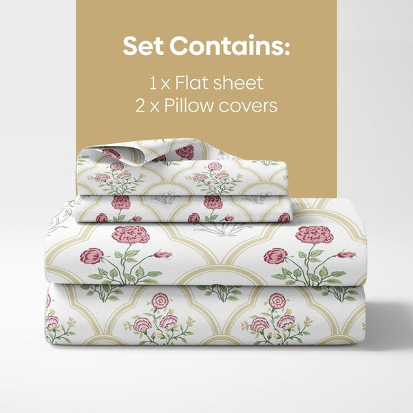 Rose Serenity, 100% Cotton King Size Bedsheet, 186 TC