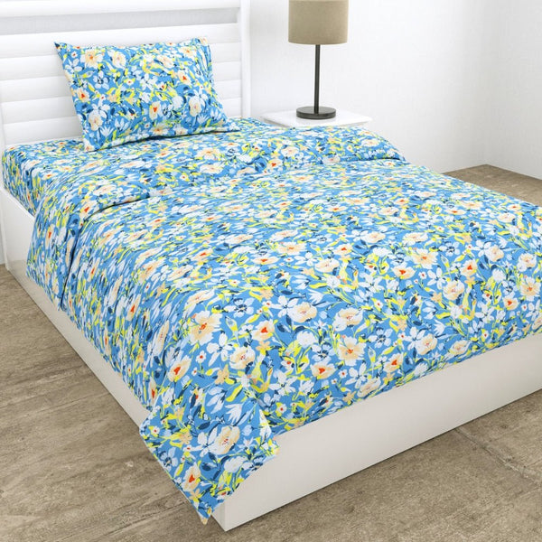 Everbelle 100% Cotton Single Flat 186 TC Bedsheet, Blue