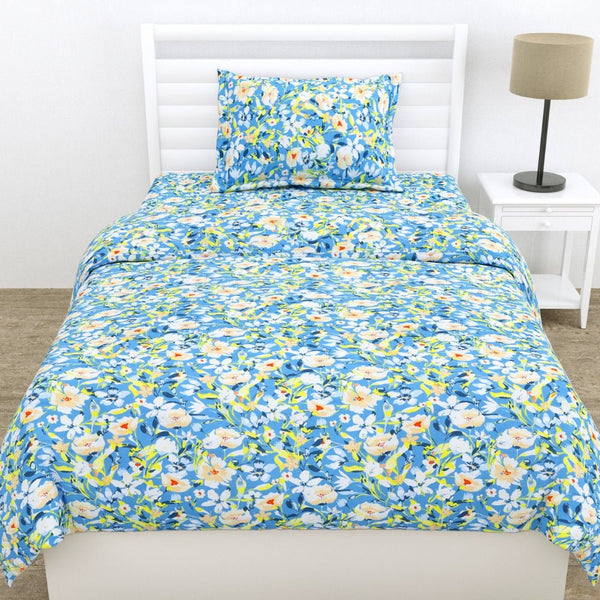 Everbelle 100% Cotton Single Flat 186 TC Bedsheet, Blue