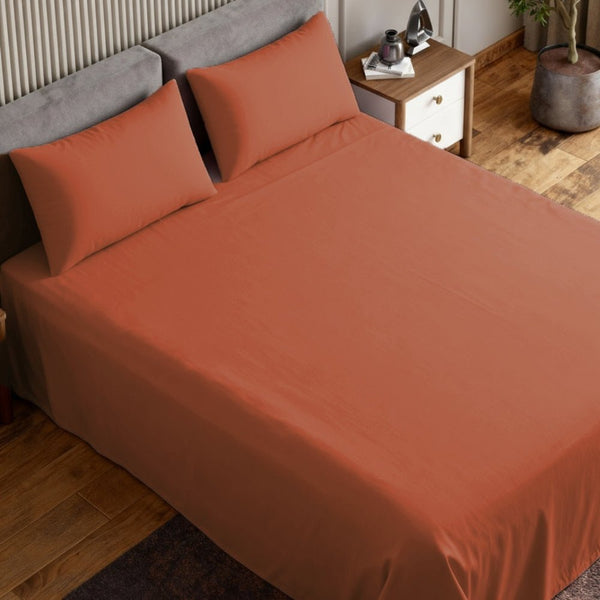 Luxury 300 TC Sateen 100% Cotton Bedsheet, Terracotta Dreams
