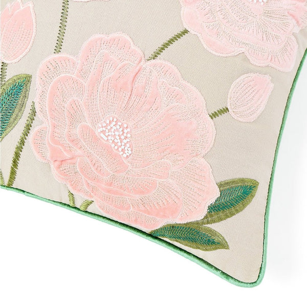 Rose Bower Embroidered Cushion Cover Pack of 1, Pink