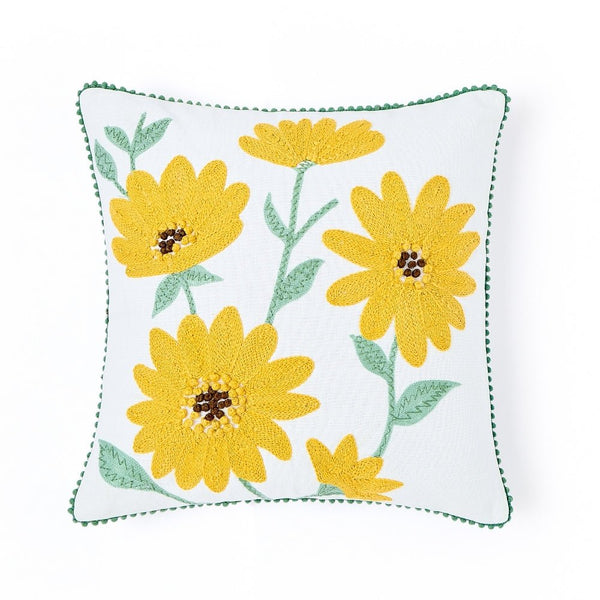 Canopy Gold Embroidered Cushion Cover Pack of 1, Mustard