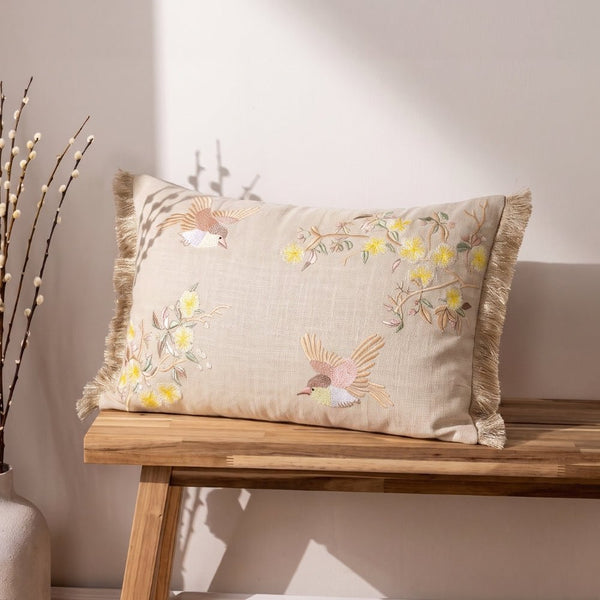 Meadowbrook Wing Embroidered Cushion Cover Pack of 1, Beige