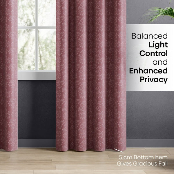 Blackout Solid With Embossed Design Elysian Bloom Pack Of 2 Curtain, Rose