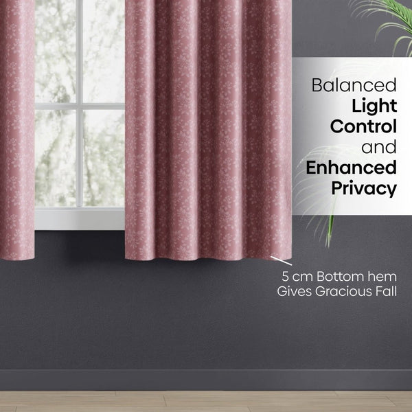 Blackout Solid With Embossed Design Elysian Bloom Pack Of 2 Curtain, Rose
