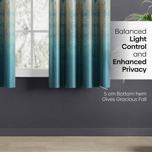 Blackout Panel Digital Printed Pack Of 2 Curtain, Turquoise