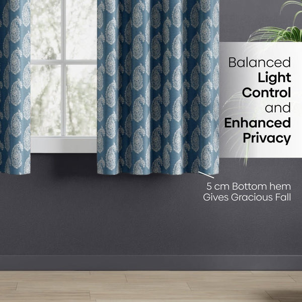 Blackout Digital Printed Pack Of 2 Curtain, Pale Blue