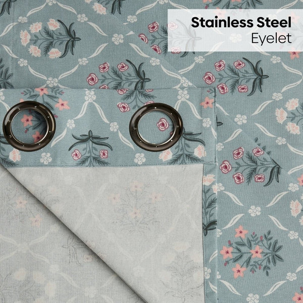 Cotton Printed Curtain Blue Spruce Trellis, Teal