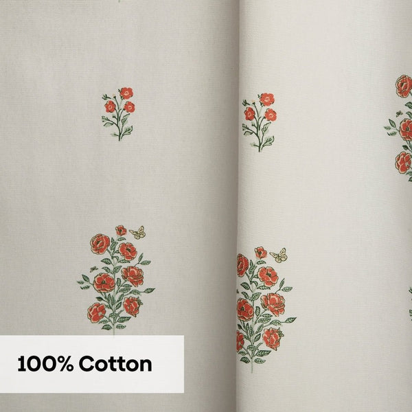 Cotton Printed Curtain Rosy Spray, Orange
