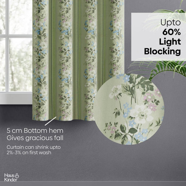 Cotton Printed Curtain Vintage Posy, Sage Green