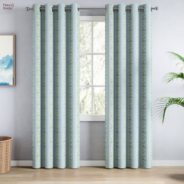 Cotton Printed Pack Of 2 Curtain Spring Harmony, Blue