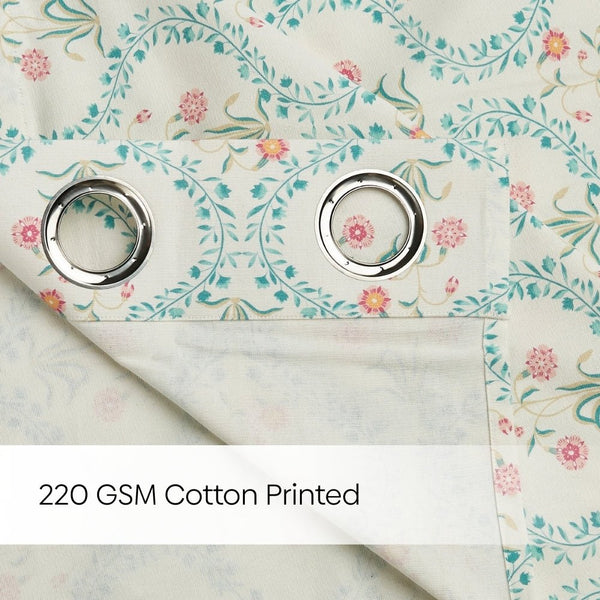 Cotton PrintedPack Of 2 Curtain Pink Blossom, Teal