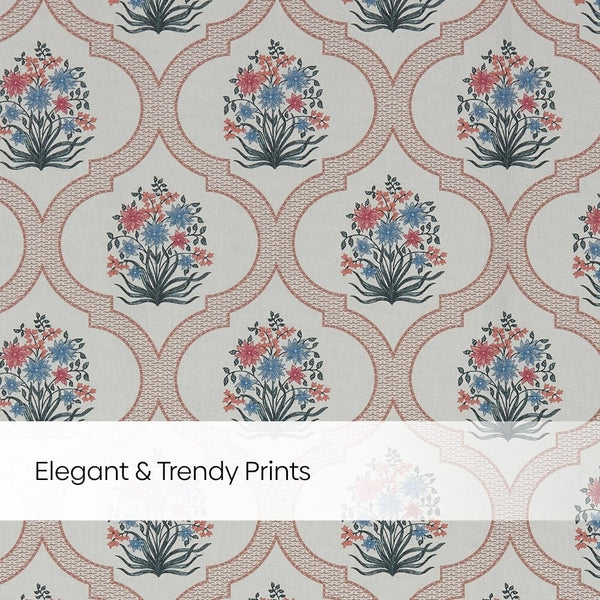 Cotton Printed Pack Of 2 Curtain Terracotta Trellis ,Multicolor