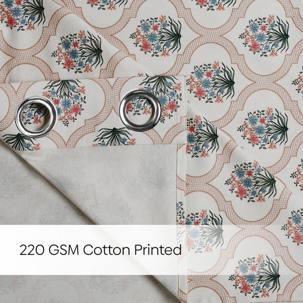 Cotton Printed Pack Of 2 Curtain Terracotta Trellis ,Multicolor