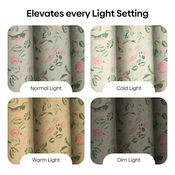 Cotton Printed Pack Of 2 Curtain Curtain Pastel Aviary, Green